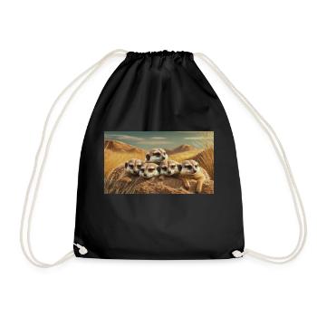 Cute animals chilling – meerkats sleeping ground - Drawstring Bag - black - Front
