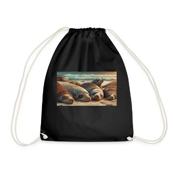 Animaux mignons se détendant - plage de sommeil des lions de mer - Sac de sport léger - noir - Devant