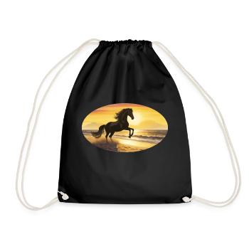 Schwarzes Pferd bei Sonnenuntergang am Strand - Turnbeutel - Schwarz - Vorne