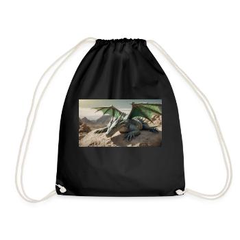 A realistic majestical green dragon is laying - Drawstring Bag - black - Front