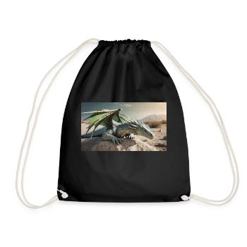 A realistic majestical green dragon desert - Drawstring Bag - black - Front
