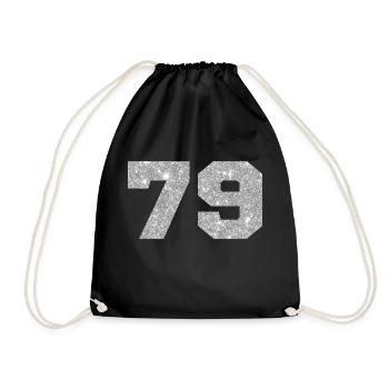 Number 79 Silver Glitter - 79th Anniversary - Drawstring Bag - black - Front
