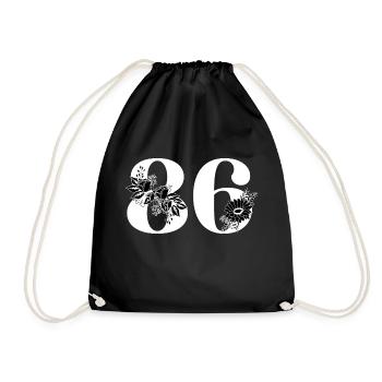 Number 86 Black Floral - 86th Floral Birthday - Drawstring Bag - black - Front
