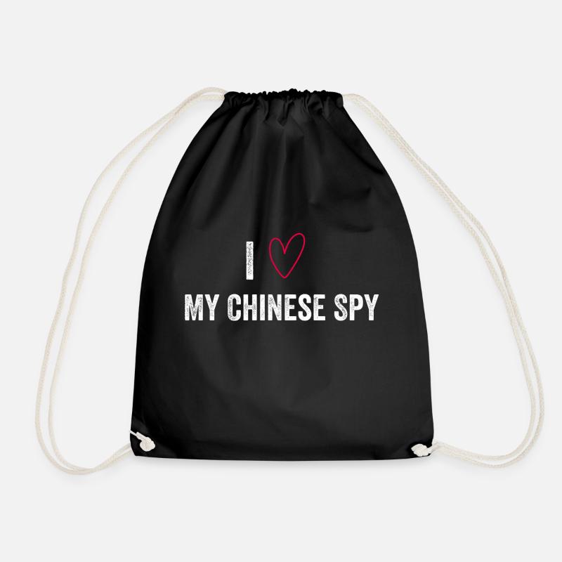 I Love My Chinese Spy - Drawstring Bag - black