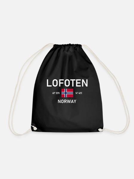 Lofoten - Norwegen - Koordinaten - Flagge - Turnbeutel - Schwarz