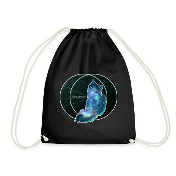 Zodiac Aquarius Cat Aquarius Gift - Drawstring Bag - black - Front