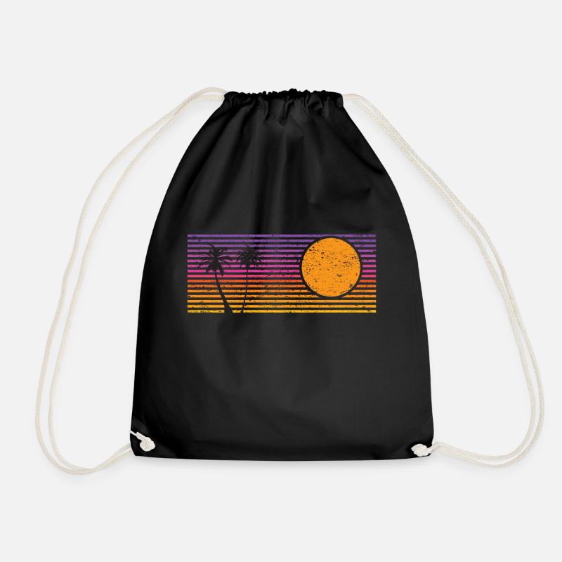 Retro Sunset Vintage - Drawstring Bag - black