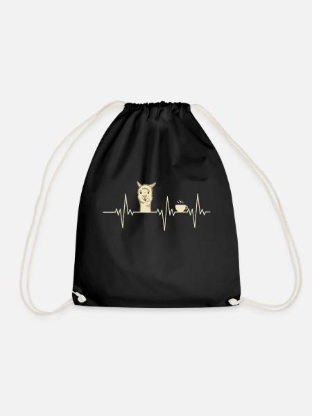 Heartbeat Alpaca Herzschlag Kaffee Alpaka Geschenk - Turnbeutel - Schwarz