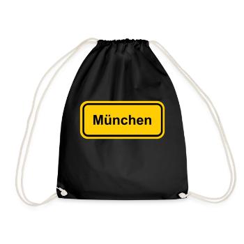 Ortsschild München Stadt Schriftzug Schild - Turnbeutel - Schwarz - Vorne