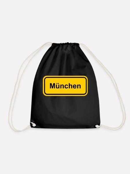 Ortsschild München Stadt Schriftzug Schild - Turnbeutel - Schwarz