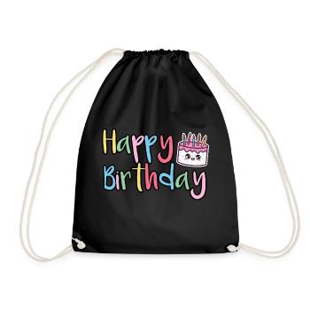 Happy Birthday Happy Birthday Cake - Drawstring Bag - black - Front