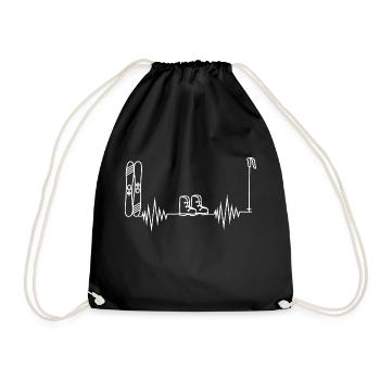 Heartbeat - Snowboarding - (3) - Drawstring Bag - black - Front