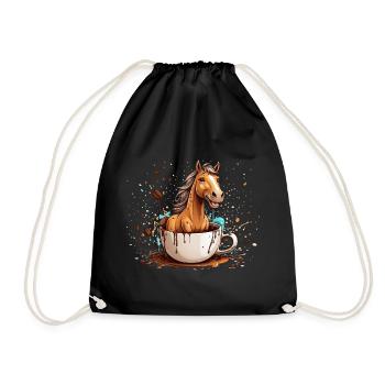 REITER PONY REITEN KAFFEE PFERD - Turnbeutel - Schwarz - Vorne