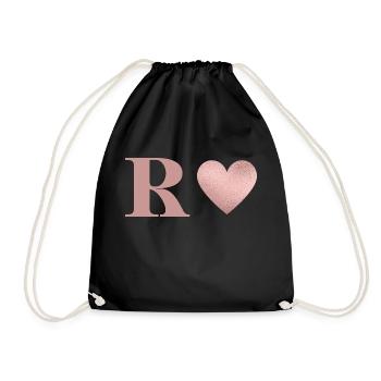 Letter r heart rose gold - Drawstring Bag - black - Front