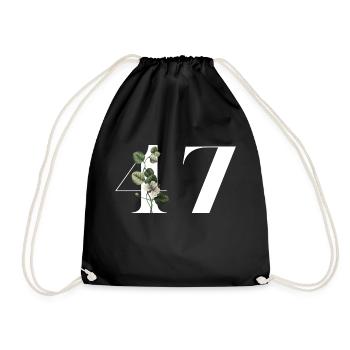 Number 47 Floral Green - 47th Floral Birthday - Drawstring Bag - black - Front