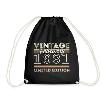 February 1981 Anniversary Gift - February 1981 - Drawstring Bag - black - Front