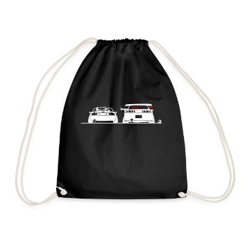 miata vs silvia white - Drawstring Bag - black - Front