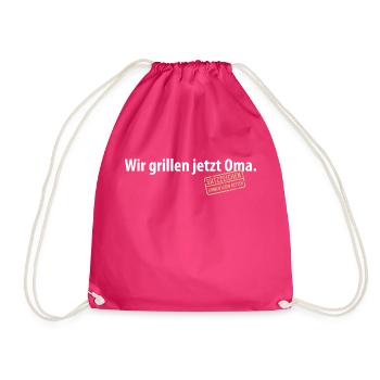 Wir grillen jetzt Oma Satzzeichen Komma Leben Omi - Turnbeutel - Fuchsia - Vorne