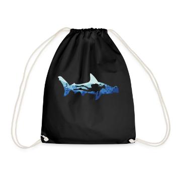 Hammerhead shark and diver - Drawstring Bag - black - Front
