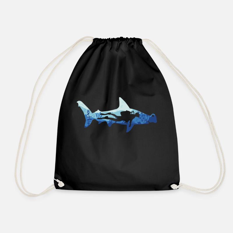 Hammerhead shark and diver - Turnbeutel - Schwarz