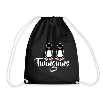 cute penguins twins pun - Drawstring Bag - black - Front