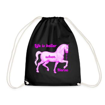 Das Leben ist besser, wenn Pferd - Pink - Da Vinci - Turnbeutel - Schwarz - Vorne
