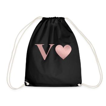 Letter V Heart Rose Gold - Drawstring Bag - black - Front