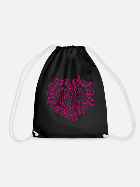 NOTES HEART music gift musical symbols - Drawstring Bag - black