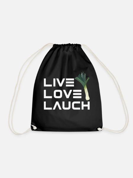 Live, love, Lauch! vegan, lustige Sprüche, Gemüse - Turnbeutel - Schwarz