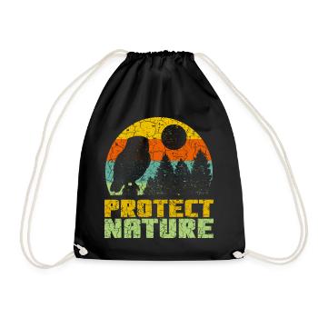 Protect Nature conservation retro shirt - Drawstring Bag - black - Front