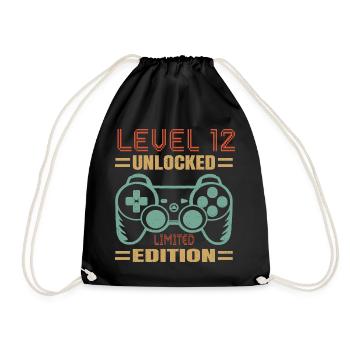 Birthday Level 12 unlocked - Drawstring Bag - black - Front
