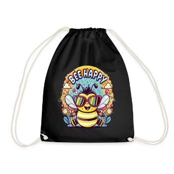 Abeille heureuse, Bee Happy - Drawstring Bag - black - Front
