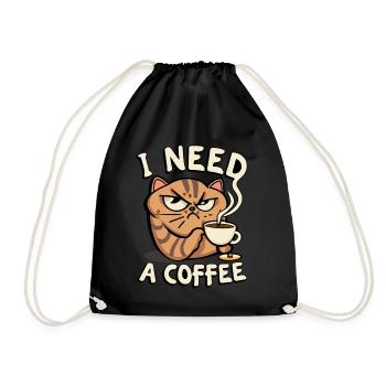 Angry cat that needs its coffee - Drawstring Bag - black - Front