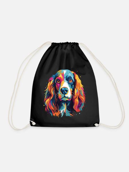Colorful pop art portrait of a Breton spaniel dog - Drawstring Bag - black