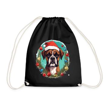 Ein Hund der Rasse Boxer in weihnachtlicher Atmosphäre - Turnbeutel - Schwarz - Vorne