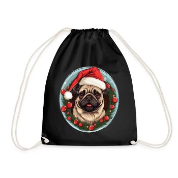 A cute dog of the Pug breed celebrating Christmas - Drawstring Bag - black - Front