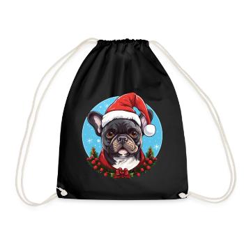 French Bulldog Breed Dog Christmas Mood - Drawstring Bag - black - Front