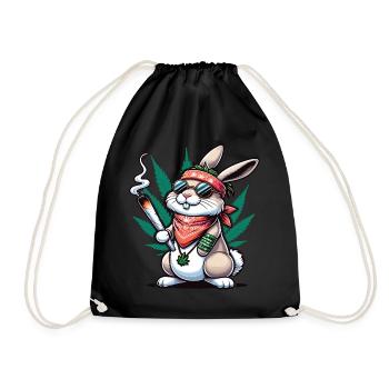 Un lapin hippie qui fume un joint de cannabis - Sac de sport léger - noir - Devant