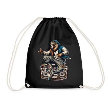 Un lion hiphop avec sweat capuche et sneakers - Sac de sport léger - noir - Devant