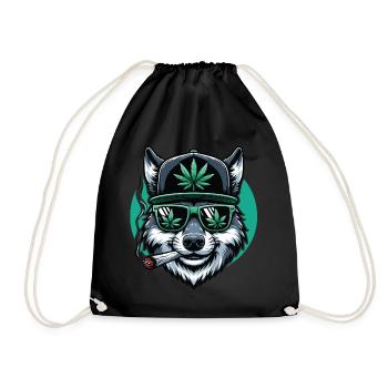 A Wolf Smoking a Marijuana Joint - Drawstring Bag - black - Front