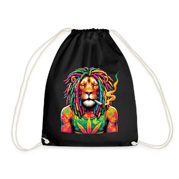 Ein Löwe mit Dreadlocks raucht einen Joint - Turnbeutel - Schwarz - Vorne