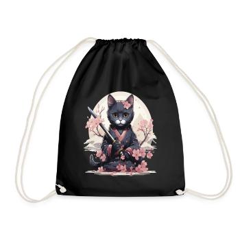 Chat kawaii en tenue samourai avec style Japonais - Sac de sport léger - noir - Devant