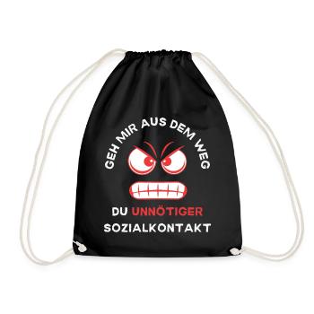 unnötiger Sozialkontakt - Geh mir aus dem Weg - Turnbeutel - Schwarz - Vorne