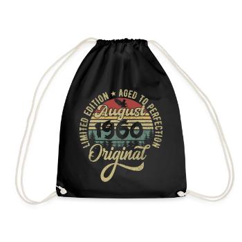 August 1960 Birthday Gift August 1960 August - Drawstring Bag - black - Front
