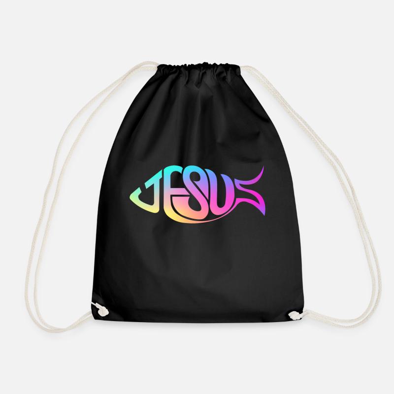Jesus Fisch Regenbogen - Turnbeutel - Schwarz