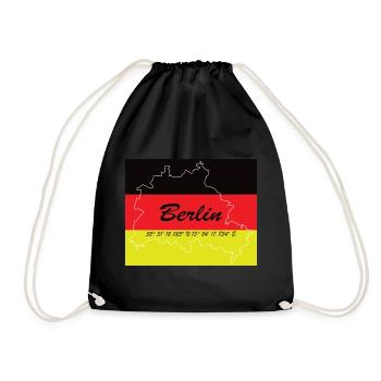 Berlin - Hauptstadt mit GPS-Koordinaten & Flagge - Turnbeutel - Schwarz - Vorne
