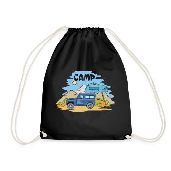 Camping Wohnmobil Vintage im Wohnwagen Caravan - Turnbeutel - Schwarz - Vorne