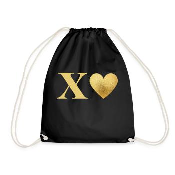 Letter x Golden Heart - Drawstring Bag - black - Front