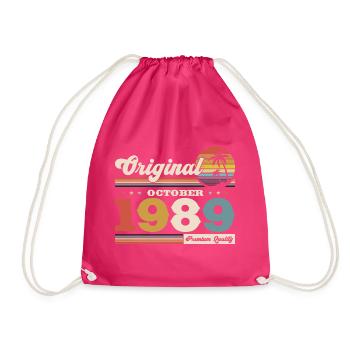 35th Birthday Legend October 1989 Born 89 - Drawstring Bag - fuchsia - Front
