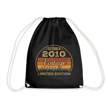 Vintage October 2010 Birthday Gift - 2010 - Drawstring Bag - black - Front